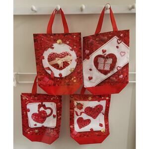 Valentine’s Day Gift Tote Bag Red Heart Design Reusable Party Favor 13”
